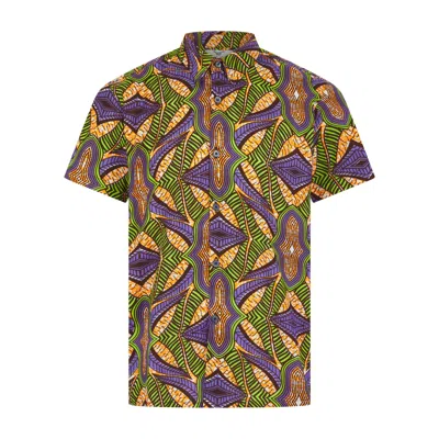 Ohema Ohene Men's Geometric African Print Cotton Short Sleeve Shirt