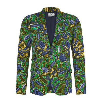 Ohema Ohene Men's Green Floral African Print Blazer