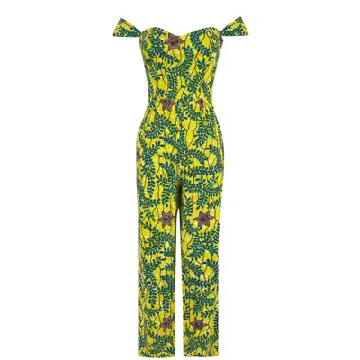 Ohema Ohene Women's Acacia Green African Print Cotton Jumpsuit