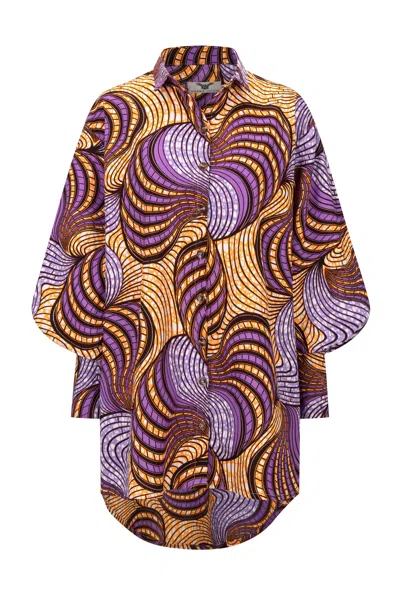 Ohema Ohene Women's Pink / Purple Sarah Oversized Exaggerated Sleeve Shirt Dress In Pink/purple