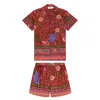 Ohema Ohene Women's Red Unisex Luxury African Print Pyjama Shorts Set- Wine In Red