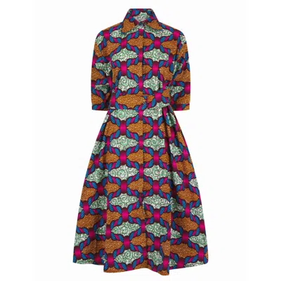 Ohema Ohene Women's Rita African Print Midi Shirt Dress