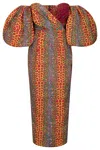 Ohema Ohene Women's Yellow / Orange Crystal Puff Sleeve Bandeau Midaxi Dress In Yellow/orange