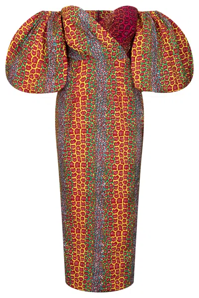 Ohema Ohene Women's Yellow / Orange Crystal Puff Sleeve Bandeau Midaxi Dress In Yellow/orange