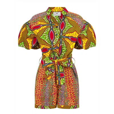 Ohema Ohene Women's Yellow / Orange Ella Print Clash Playsuit In Yellow/orange
