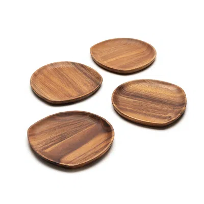 Ohom Neutrals Forēe Wooden Plate Set - Medium In Brown