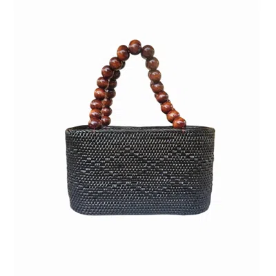 Ohsun Women's Black / Brown Lucia Rattan And Wooden Bead Tote - Black