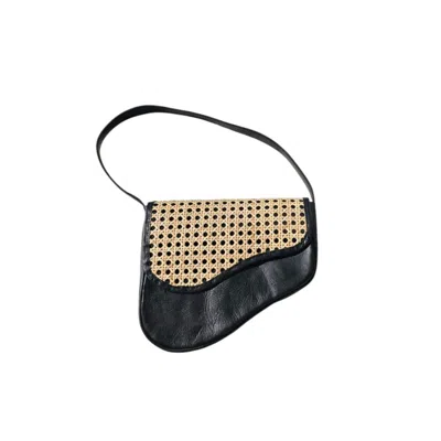 Ohsun Women's Black / Neutrals Juliet Leather & Rattan Handbag - Black