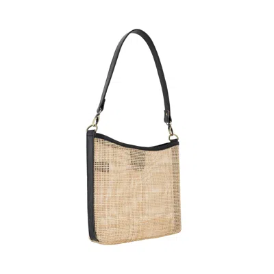 Ohsun Women's Black / Neutrals Mia Mesh Rattan & Leather Shoulder Bag - Black