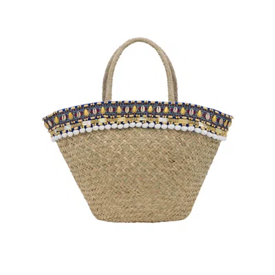 Ohsun Women's Blue / Neutrals Ines Straw Beach Bag - Blue