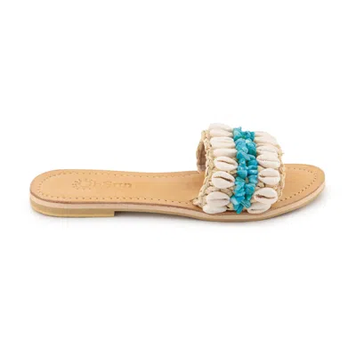 Ohsun Women's Blue Nikki Leather & Raffia Cowry Shell Sandals
