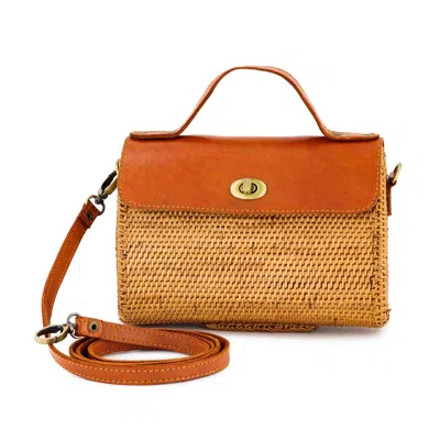 Ohsun Women's Brown Effie Rattan & Leather Sling Bag - Hazelnut