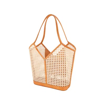 Ohsun Women's Brown Sophie Rattan & Leather Tote - Caramel