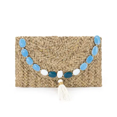 Ohsun Women's Farah Straw &  Stone Clutch - Blue