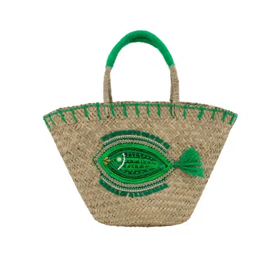 Ohsun Women's Green / Neutrals Dory Straw Embroidered Beach Bag - Green