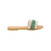 Ohsun Women's Green Nikki Raffia & Shell Slides - Emerald In Green