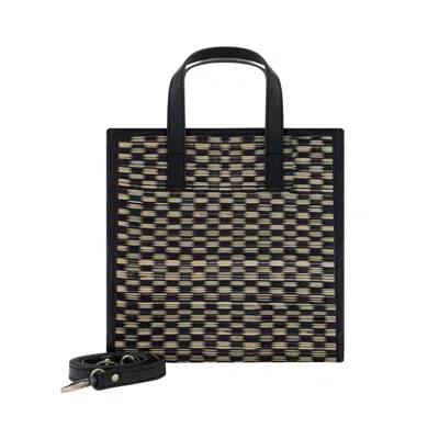 Ohsun Women's Neutrals / Black Tessa Straw & Leather Handbag - Black