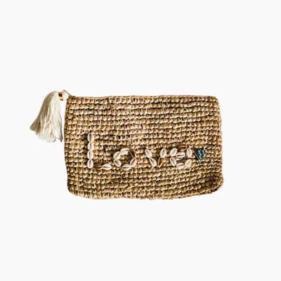 Ohsun Women's Neutrals / Blue Love Shell & Bead Raffia Clutch - Blue