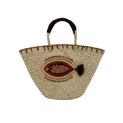 Ohsun Women's Neutrals / Brown Dory Straw Embroidered Beach Bag - Mocha