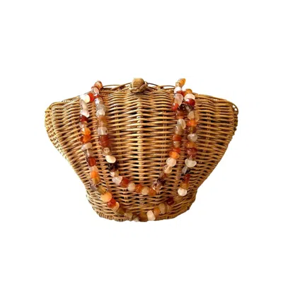 Ohsun Women's Neutrals / Brown Nori Wicker & Glass Bead Bag - Amber