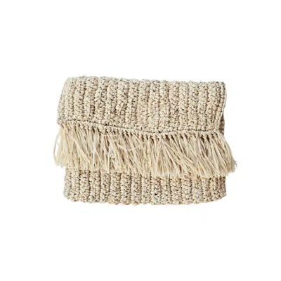 Ohsun Women's Neutrals Ebba Raffia Fringe Pouch - Vanilla