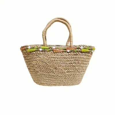 Ohsun Women's Neutrals / Green Romy Straw And Glass Bead Basket - Green