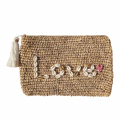 Ohsun Women's Neutrals / Pink / Purple Love Shell & Bead Raffia Clutch