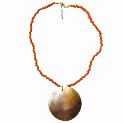 Ohsun Women's Neutrals / Orange Lulu Shell & Glass Bead Necklace - Orange