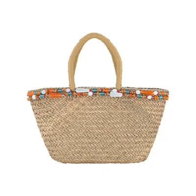Ohsun Women's Neutrals / Orange Romy Straw And Glass Bead Basket - Orange