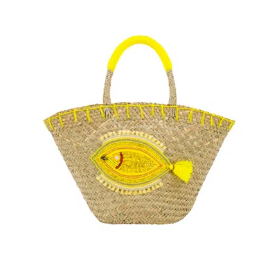 Ohsun Women's Neutrals / Red Dory Straw Embroidered Beach Bag - Lemon