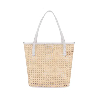 Ohsun Women's Neutrals / White Bella Rattan & Leather Should Bag - Bone