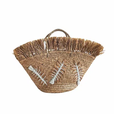 Ohsun Women's Neutrals / White Bliss Embroidered Straw Fringe Beach Tote - Pearl