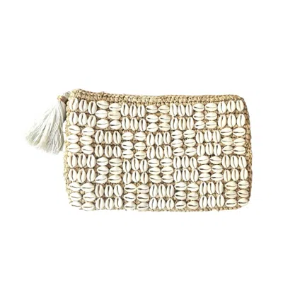 Ohsun Women's Neutrals / White Cali Cowrie Shell & Raffia Clutch