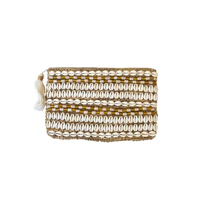 Ohsun Women's Neutrals / White Malene Embroidered Raffia Shell Clutch