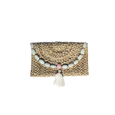 Ohsun Women's Neutrals / White / Pink Farah Straw &  Stone Clutch - Orchid