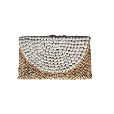 Ohsun Women's Neutrals / White Stella Straw &  Shell Clutch - Porcelain