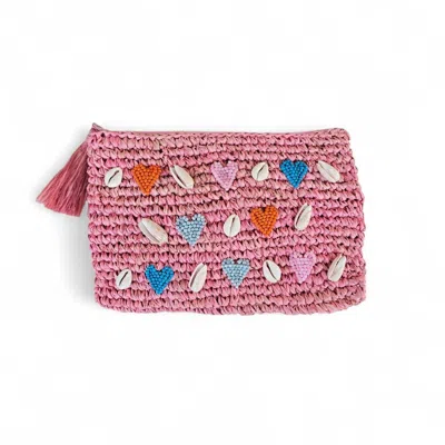 Ohsun Women's Pink Juno Embroidered Raffia Clutch - Sunset