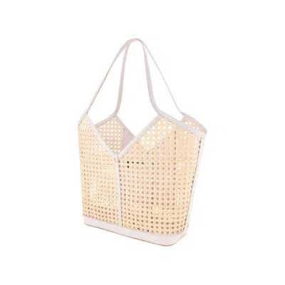 Ohsun Women's Sophie Rattan & Leather Tote - White