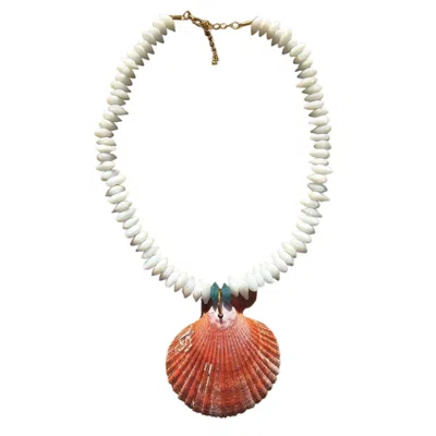 Ohsun Women's White / Brown Dalal Fan Shell & Glass Bead Necklace