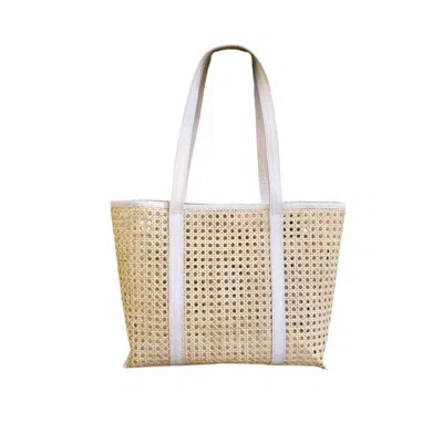 Ohsun Women's White / Neutrals Audrey Rattan & Leather Tote Bag - Bone