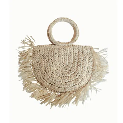 Ohsun Women's White / Neutrals Minka Raffia Fringe Handbag - Vanilla