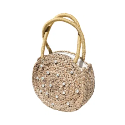 Ohsun Women's White / Neutrals Phoebe Mini Straw & Pearls Handbag