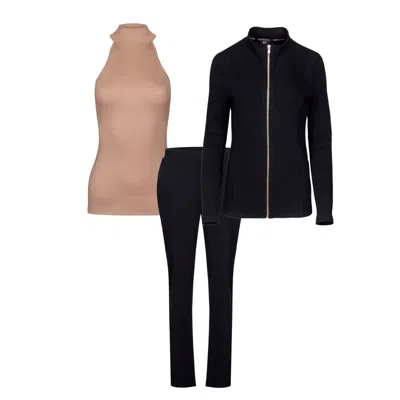 Oh!zuza Night&day Black / Neutrals 3-piece Lounge Set: Zip Bouse, Pants, & Top