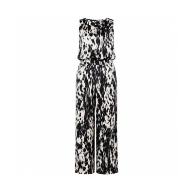 Oh!zuza Night&day Black / Neutrals Echo Satin Viscose Set Top & Wide Leg Trousers - Black Print