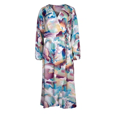 Oh!zuza Night&day Blue / Neutrals Echo Lightweight Midi Wrap Dress With Pockets - Abstract Print