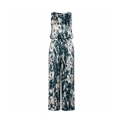 Oh!zuza Night&day Blue / Neutrals Echo Satin Viscose Set Top & Wide Leg Trousers - Blue Print