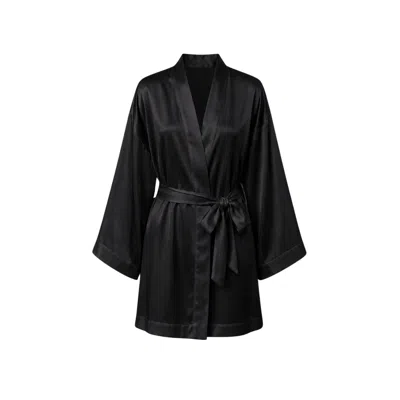 Oh!zuza Night&day Grace Satin Viscose Short Kimono Robe Black