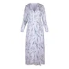 Oh!zuza Night&day Green / White Botanica – Long Wrap Viscose Robe - Leaves Print