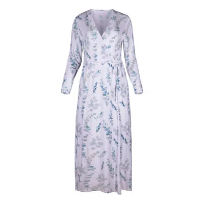 Oh!zuza Night&day Green / White Botanica – Long Wrap Viscose Robe - Leaves Print