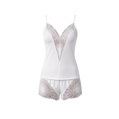 Oh!zuza Night&day Men's White Amelia Viscose Short Pyjama Set Lace - Ivory